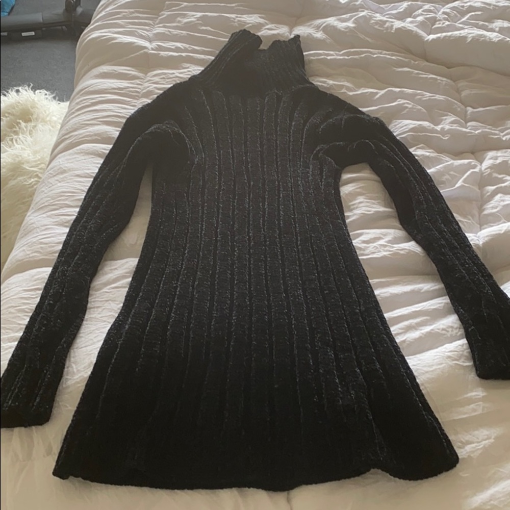 Black Chenille turtle neck sweater dress